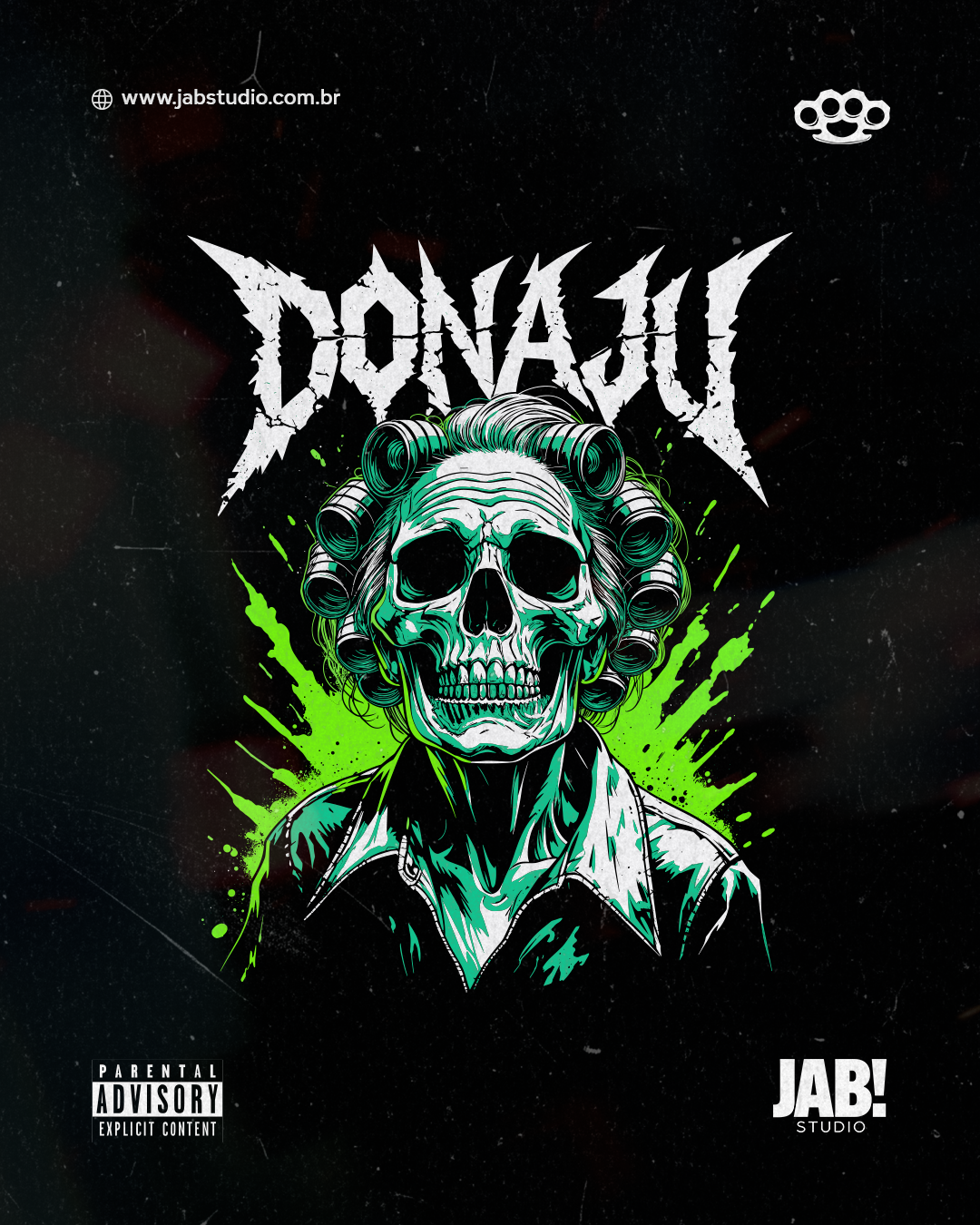 Imagem de uma estampa com a logo da banda Donaju