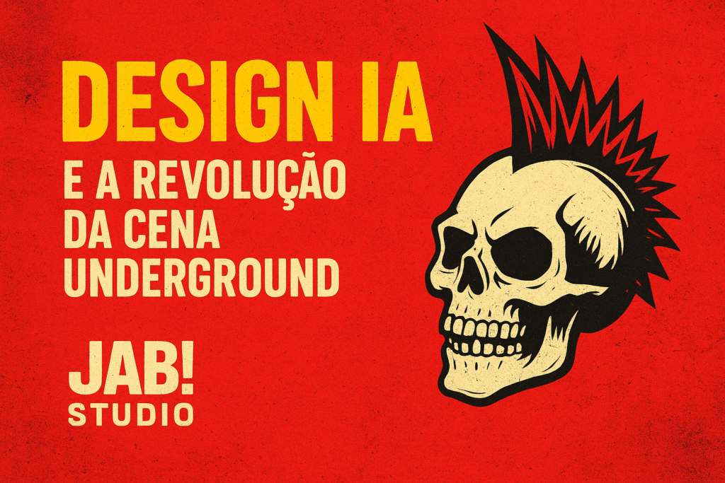 Imagem escrito Design IA. e a Revolução da Cena Underground, com uma caveira punk.